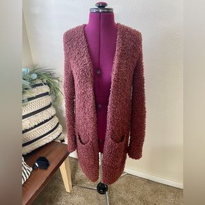 London Kaye XS Burnt Orange Open Front Fuzzy Cardigan Sweater